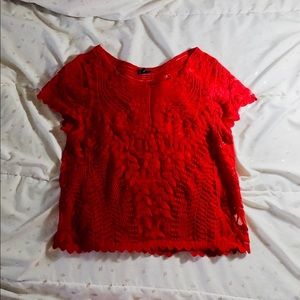COPY - express red textured sheer floral top size medium